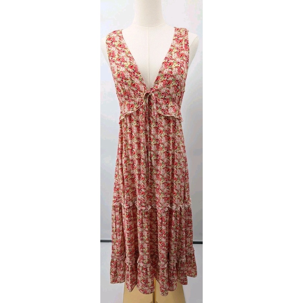 Easel Floral Ruffle Tiered Maxi Dress Size M Cottage Coquette Romantic Babydoll